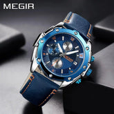 MEGIR 2074 Chronograph Leather Band Men's Quartz Watch - Zamana.pk